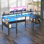 Mesa de ordenador monitor de escritorio para juegos reversible en forma de U con puertos USB y luces LED
