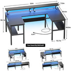 Mesa de ordenador monitor de escritorio para juegos reversible en forma de U con puertos USB y luces LED