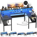 Mesa de ordenador monitor de escritorio para juegos reversible en forma de U con puertos USB y luces LED