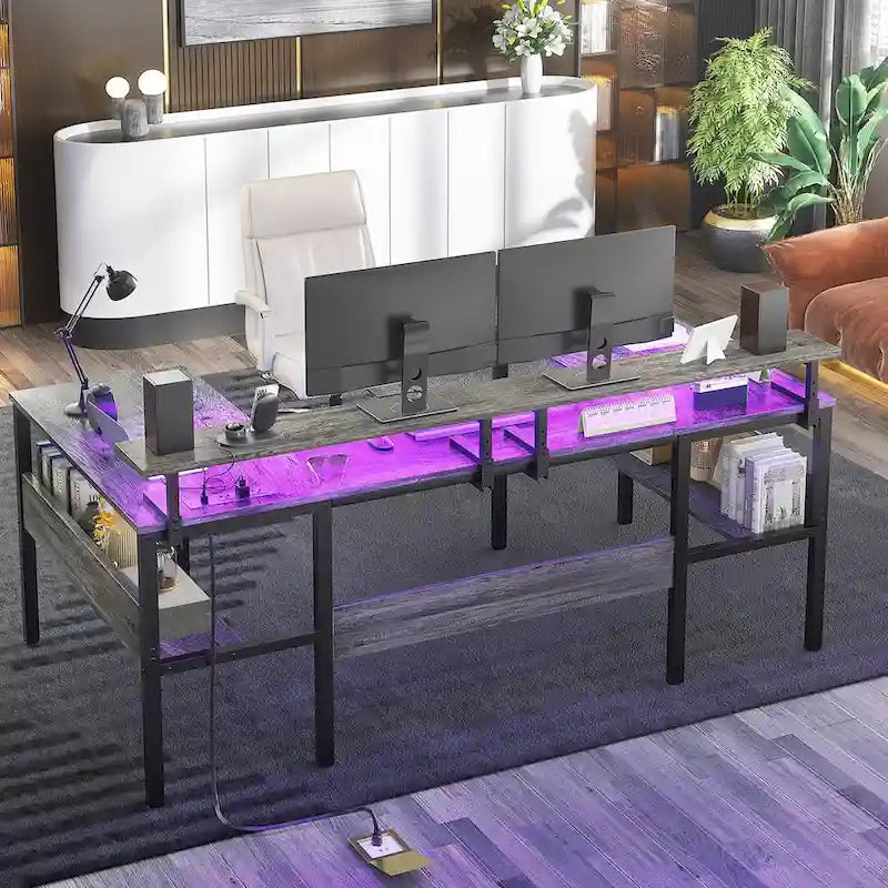 Mesa de ordenador monitor de escritorio para juegos reversible en forma de U con puertos USB y luces LED
