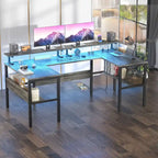 Mesa de ordenador monitor de escritorio para juegos reversible en forma de U con puertos USB y luces LED