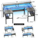 Mesa de ordenador monitor de escritorio para juegos reversible en forma de U con puertos USB y luces LED