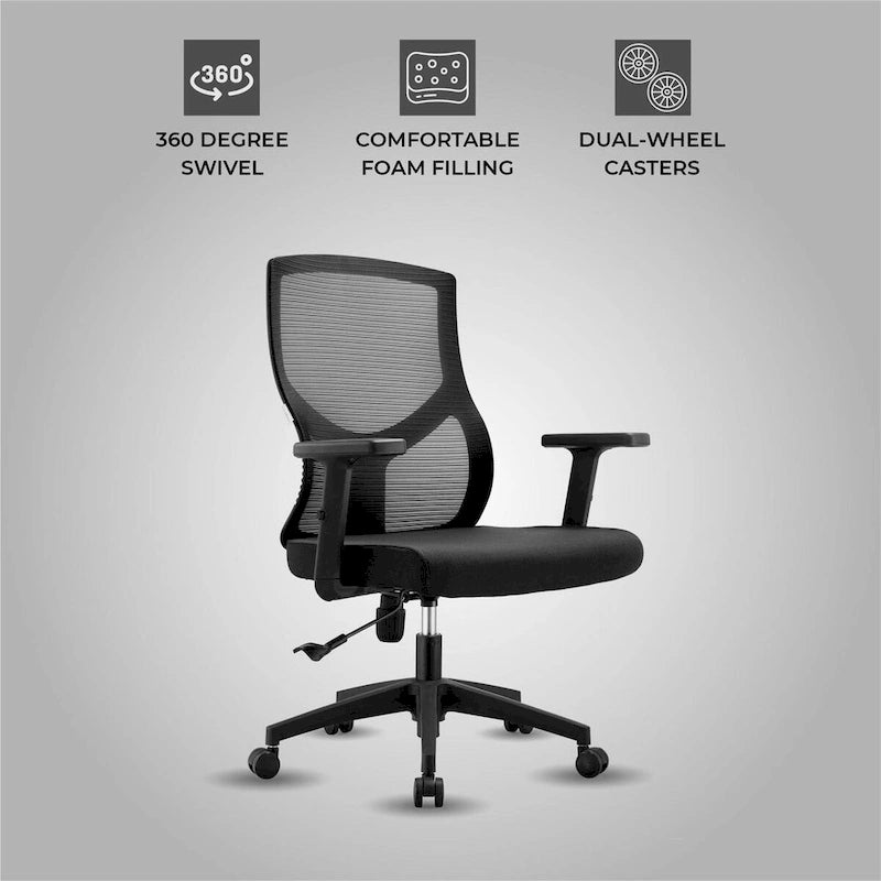 Silla de oficina con respaldo medio, altura ajustable, giro e inclinación