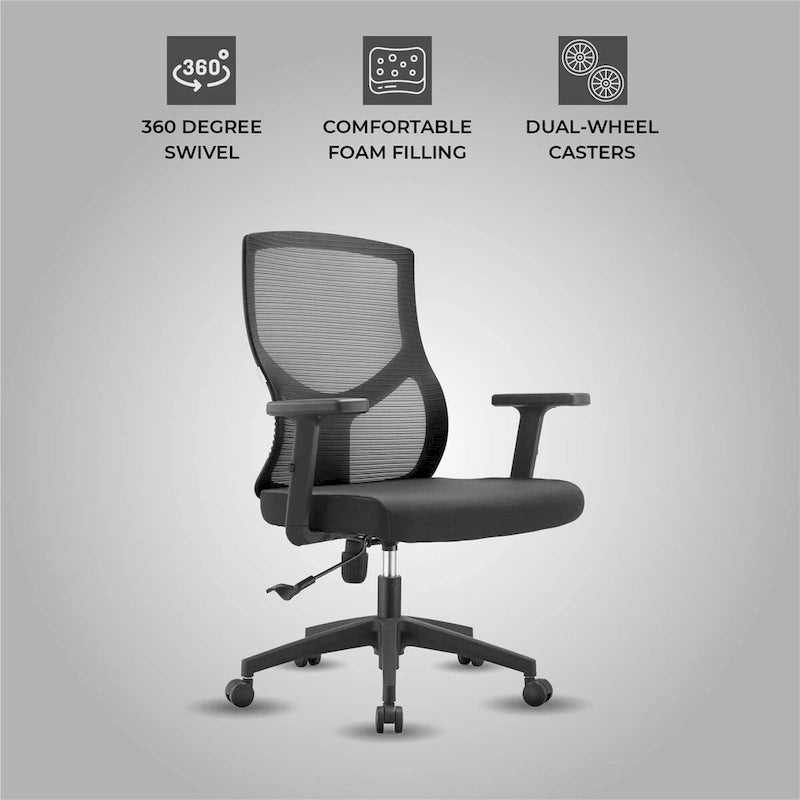 Silla de oficina con respaldo medio, altura ajustable, giro e inclinación