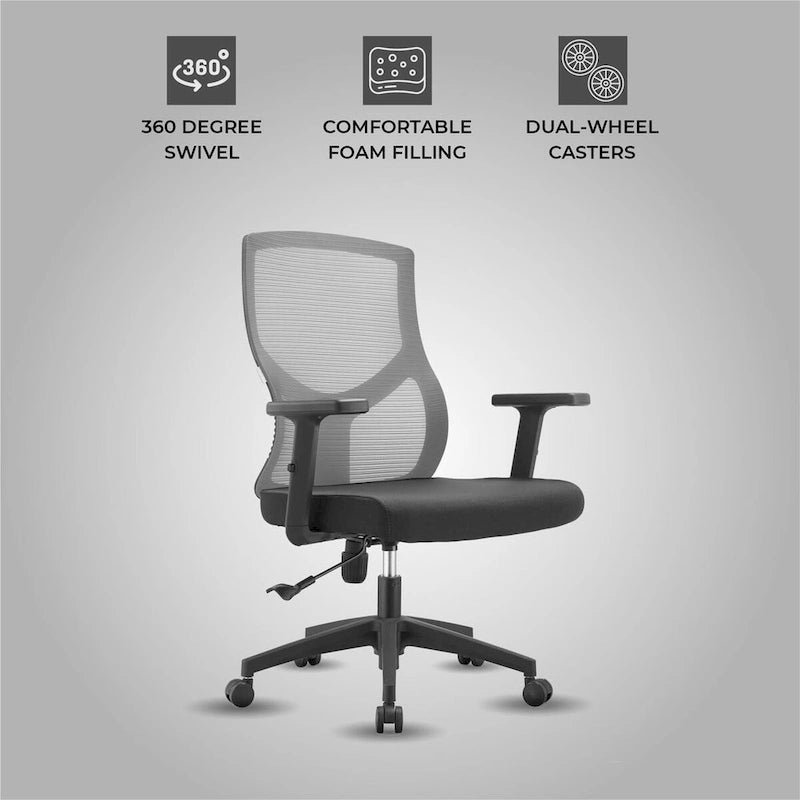 Silla de oficina con respaldo medio, altura ajustable, giro e inclinación