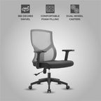 Silla de oficina con respaldo medio, altura ajustable, giro e inclinación