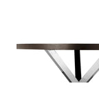 Mesa de comedor redonda de 47 pulgadas, acero cepillado con base en X, madera marrón oscura