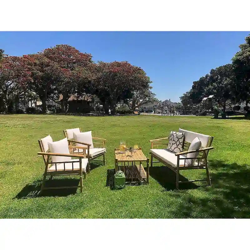 Sofá de acento de bambú de 4 piezas con mesa