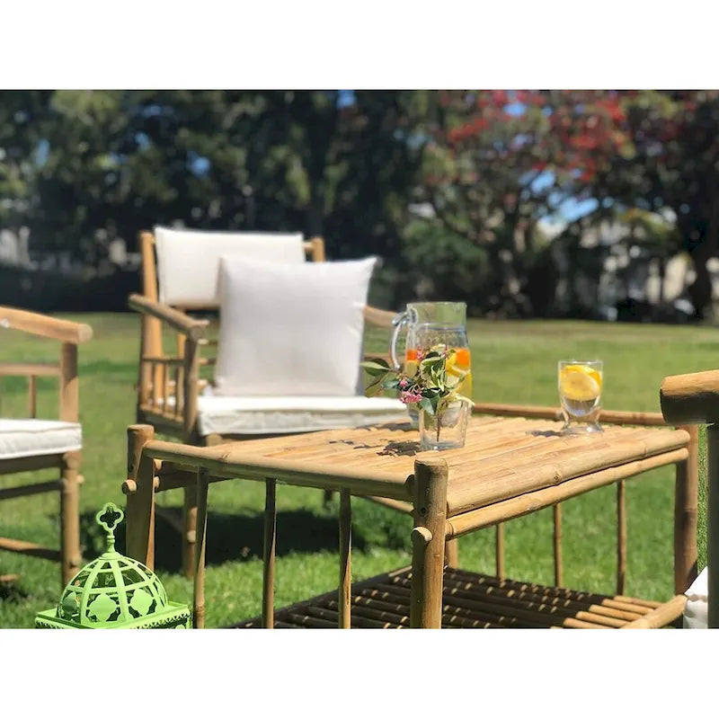 Sofá de acento de bambú de 4 piezas con mesa