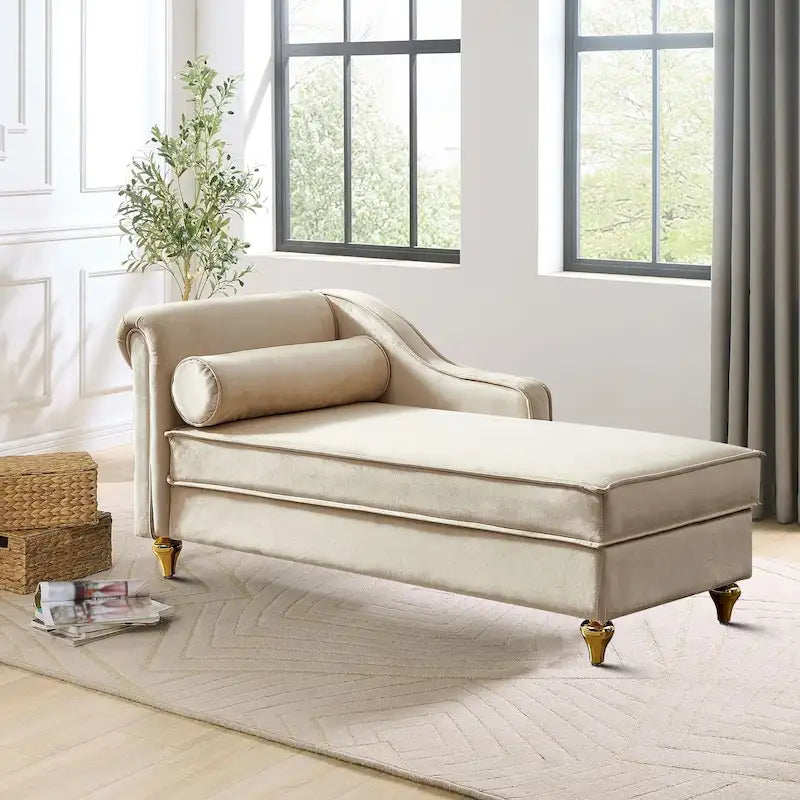 Sillón Chaiselongue de Almacenamiento Tapizado en Terciopelo Francés Elegante con una Almohada