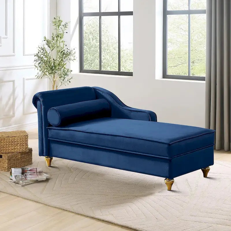 Sillón Chaiselongue de Almacenamiento Tapizado en Terciopelo Francés Elegante con una Almohada