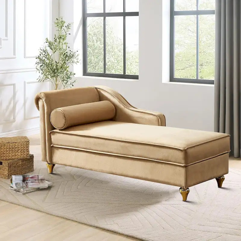 Sillón Chaiselongue de Almacenamiento Tapizado en Terciopelo Francés Elegante con una Almohada