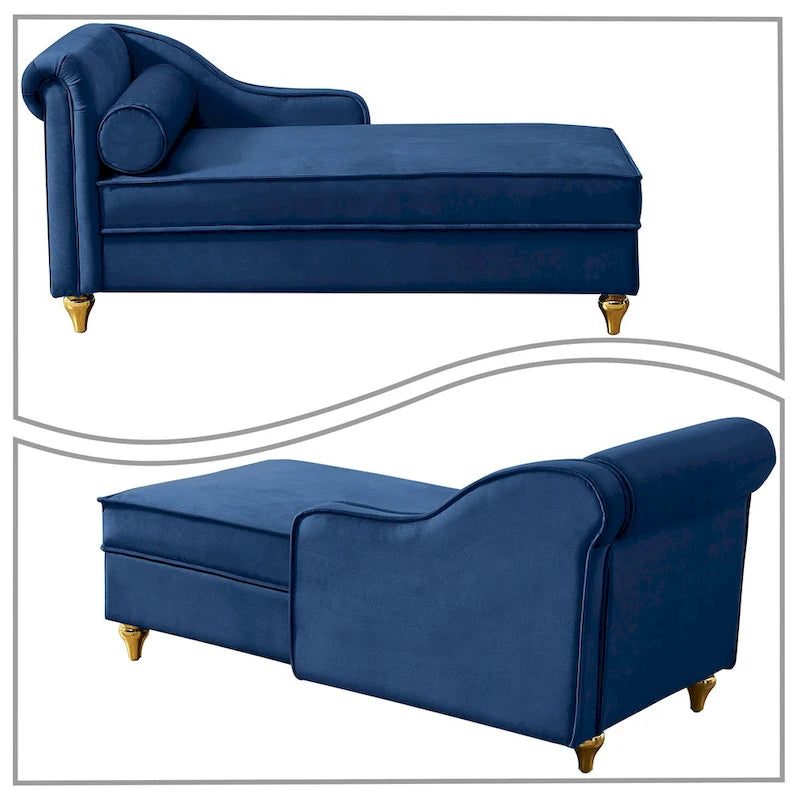 Sillón Chaiselongue de Almacenamiento Tapizado en Terciopelo Francés Elegante con una Almohada