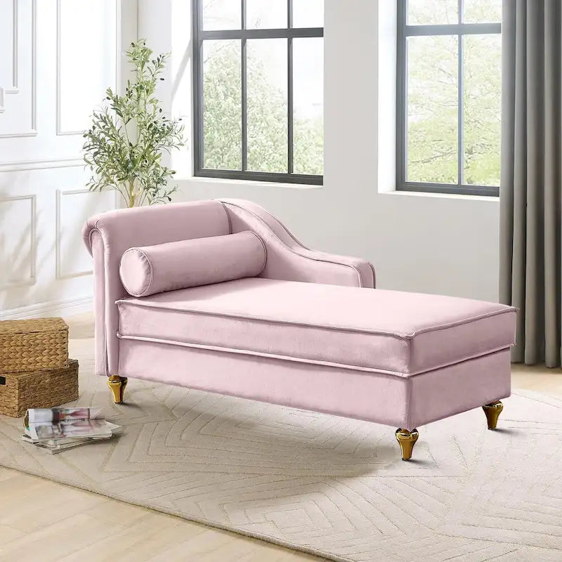 Sillón Chaiselongue de Almacenamiento Tapizado en Terciopelo Francés Elegante con una Almohada