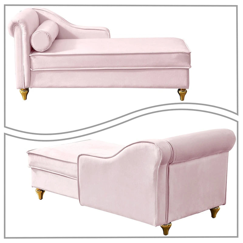 Sillón Chaiselongue de Almacenamiento Tapizado en Terciopelo Francés Elegante con una Almohada