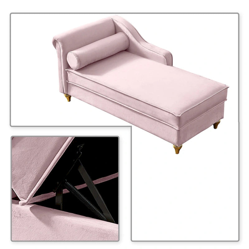 Sillón Chaiselongue de Almacenamiento Tapizado en Terciopelo Francés Elegante con una Almohada