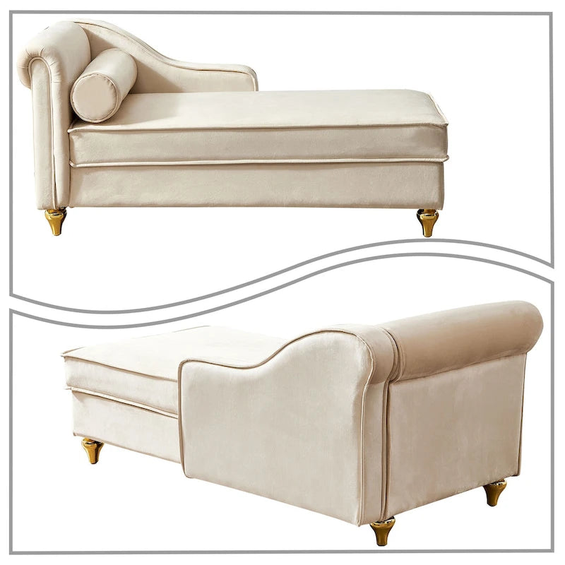 Sillón Chaiselongue de Almacenamiento Tapizado en Terciopelo Francés Elegante con una Almohada