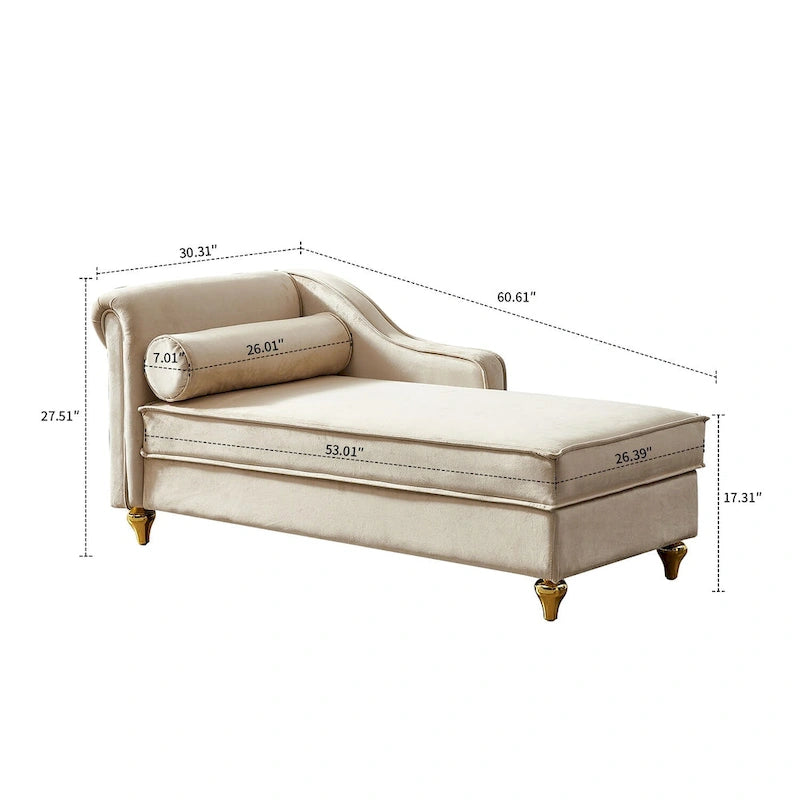 Sillón Chaiselongue de Almacenamiento Tapizado en Terciopelo Francés Elegante con una Almohada