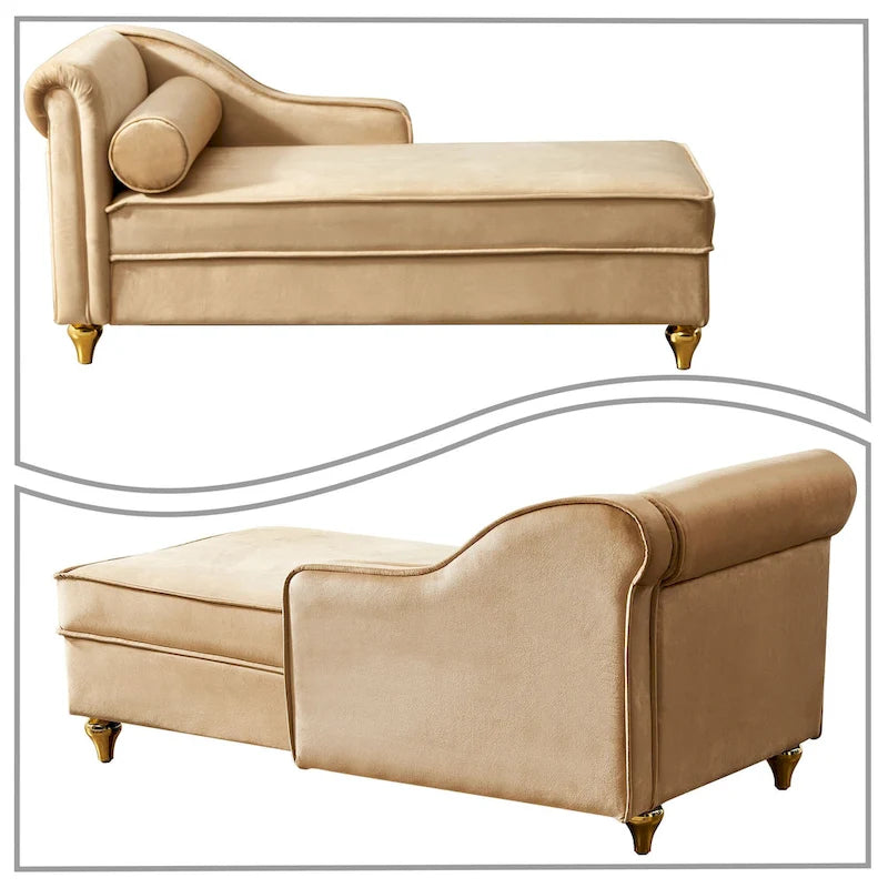 Sillón Chaiselongue de Almacenamiento Tapizado en Terciopelo Francés Elegante con una Almohada