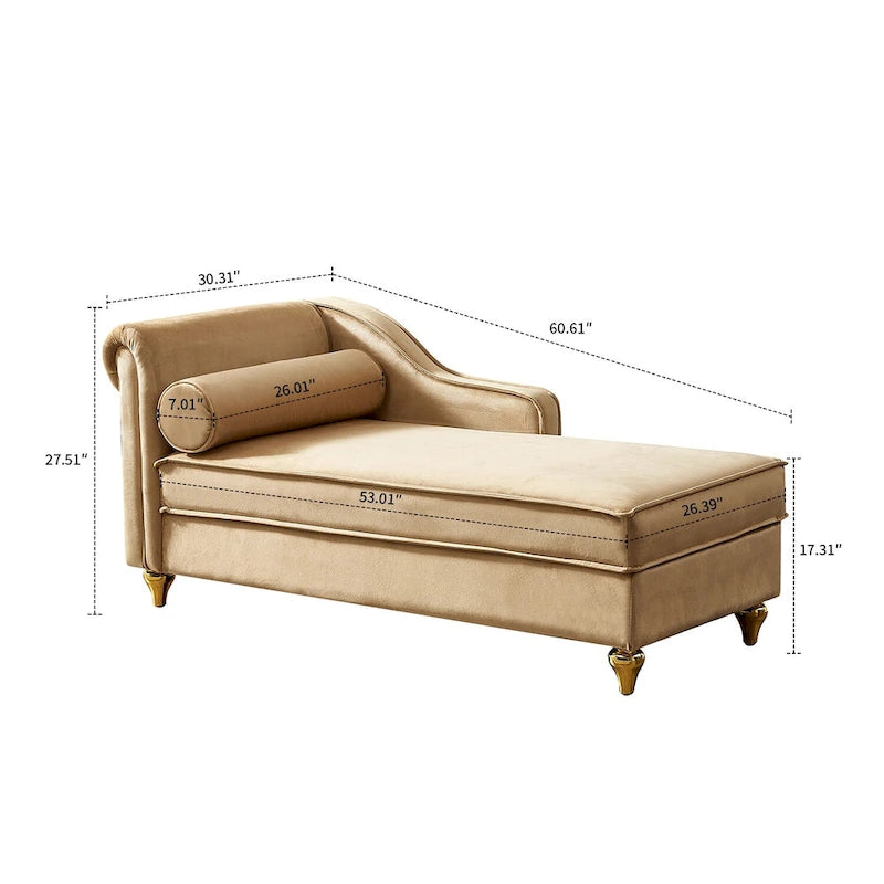 Sillón Chaiselongue de Almacenamiento Tapizado en Terciopelo Francés Elegante con una Almohada