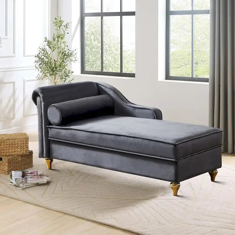 Sillón Chaiselongue de Almacenamiento Tapizado en Terciopelo Francés Elegante con una Almohada