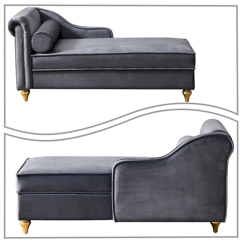 Sillón Chaiselongue de Almacenamiento Tapizado en Terciopelo Francés Elegante con una Almohada