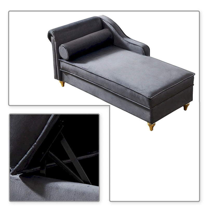 Sillón Chaiselongue de Almacenamiento Tapizado en Terciopelo Francés Elegante con una Almohada