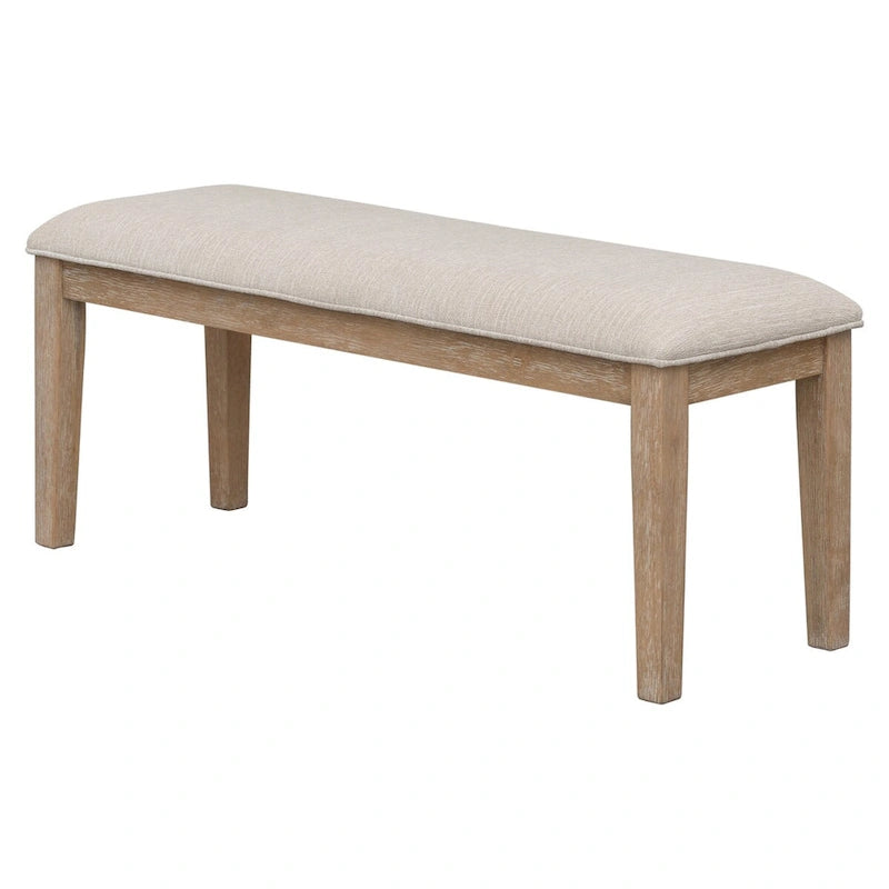 Mesa de comedor de madera maciza de 6 piezas con banco, con lavado de madera natural